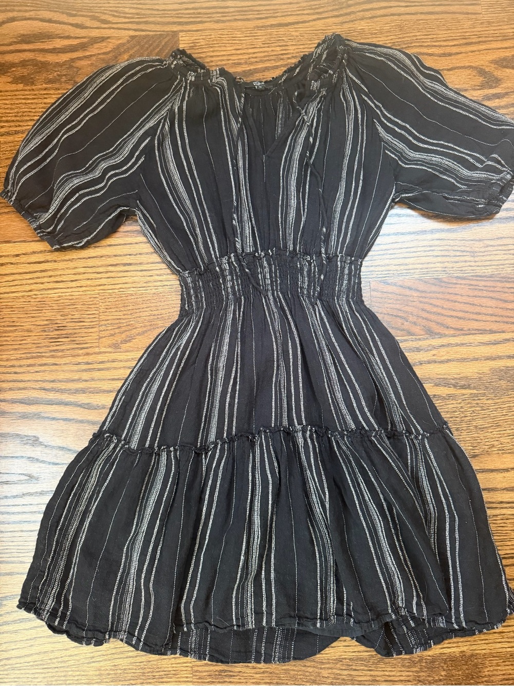 Rails Black Striped Smocked Waist Mini Dress